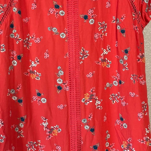 ModCloth Butterfly Sleeve Floral Print Open Embroidery Raw Hem Women's Dress Lrg - Picture 2 of 11